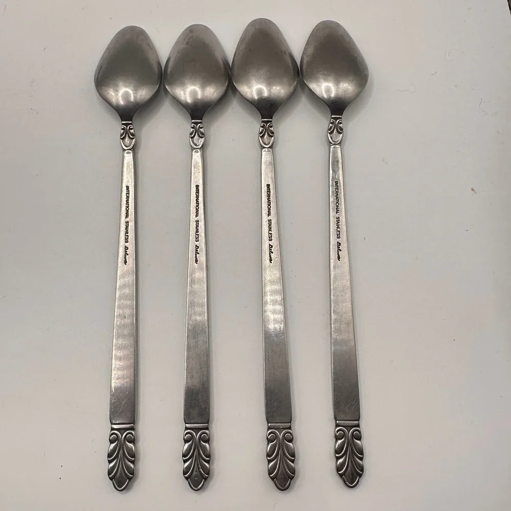 International Stainless Deluxe Liberty Iced Tea Spoons Set of 4 Mid Century 7.5